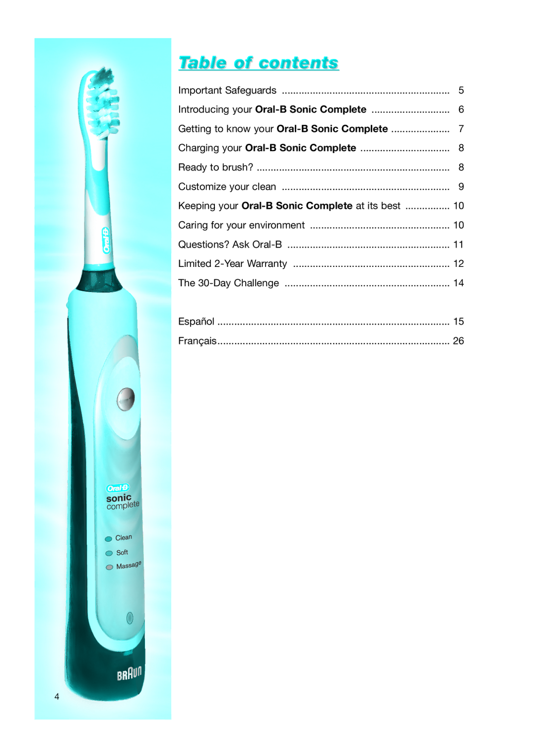 Braun none manual Table of contents 