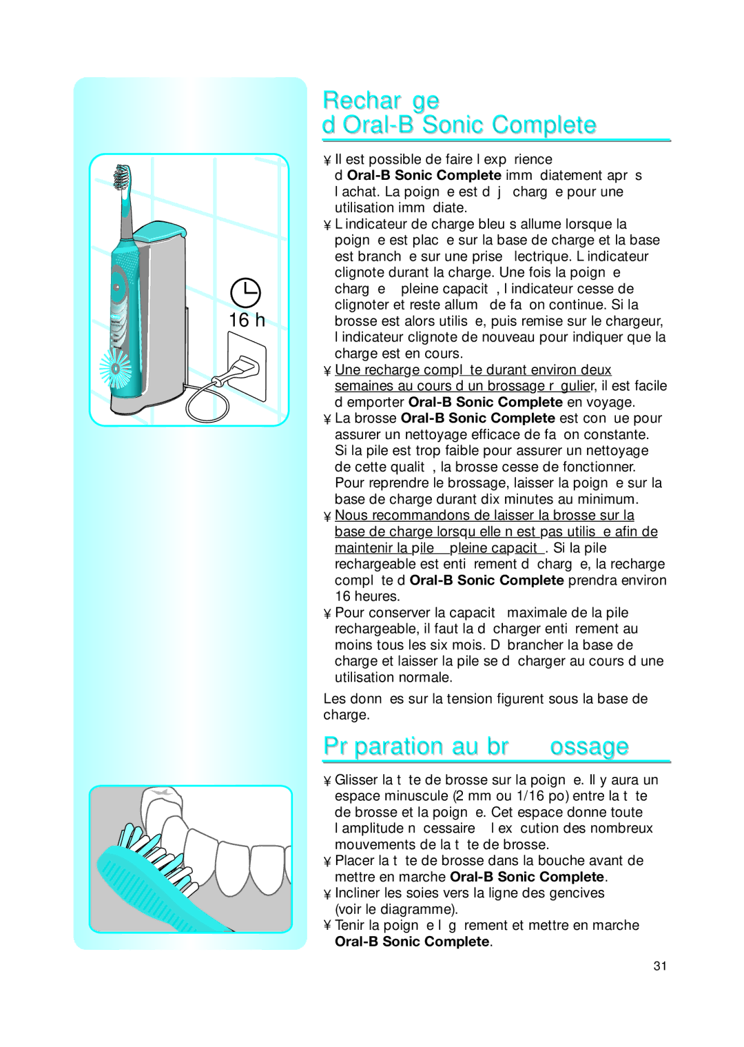 Braun none manual Recharge ’Oral-B Sonic Complete, Préparation au brossage 