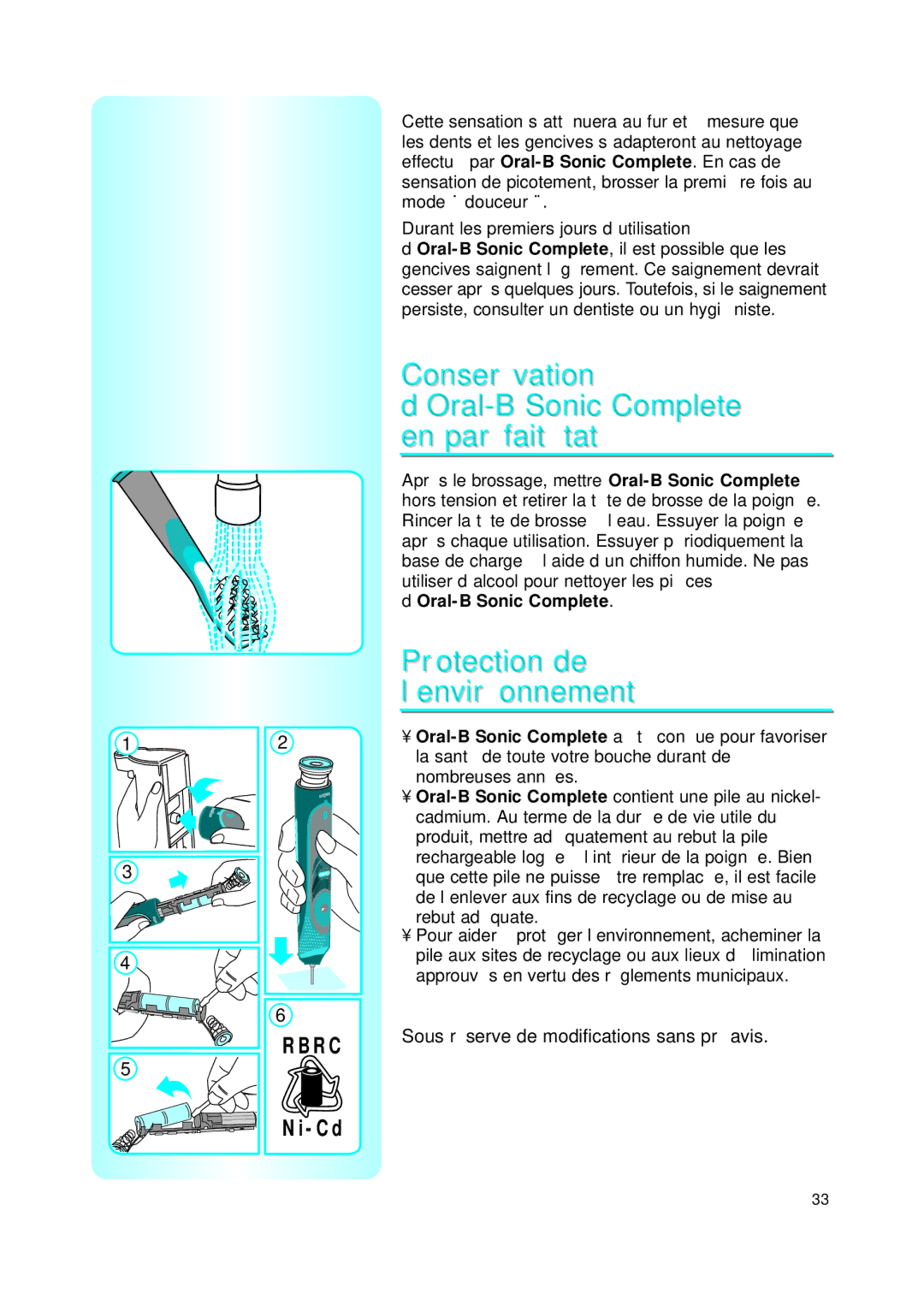 Braun none manual Conservation d’Oral-B Sonic Complete en parfait état, Protection de l’environnement 