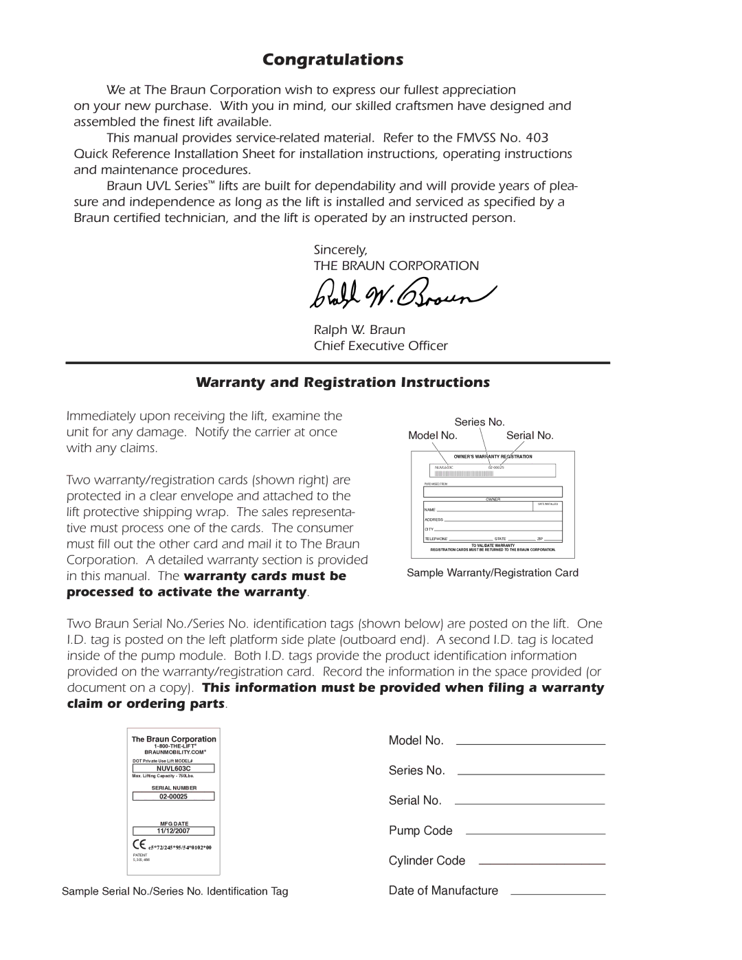 Braun NUVL603C service manual Congratulations, Warranty and Registration Instructions 