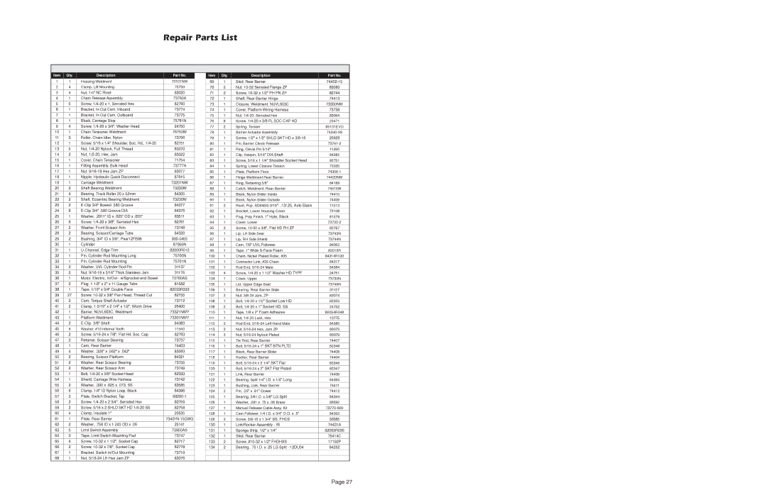 Braun NUVL603C service manual Repair Parts List 