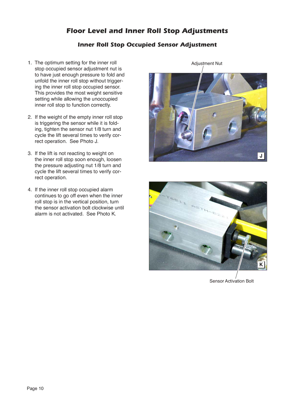 Braun NUVL855R service manual Inner Roll Stop Occupied Sensor Adjustment 