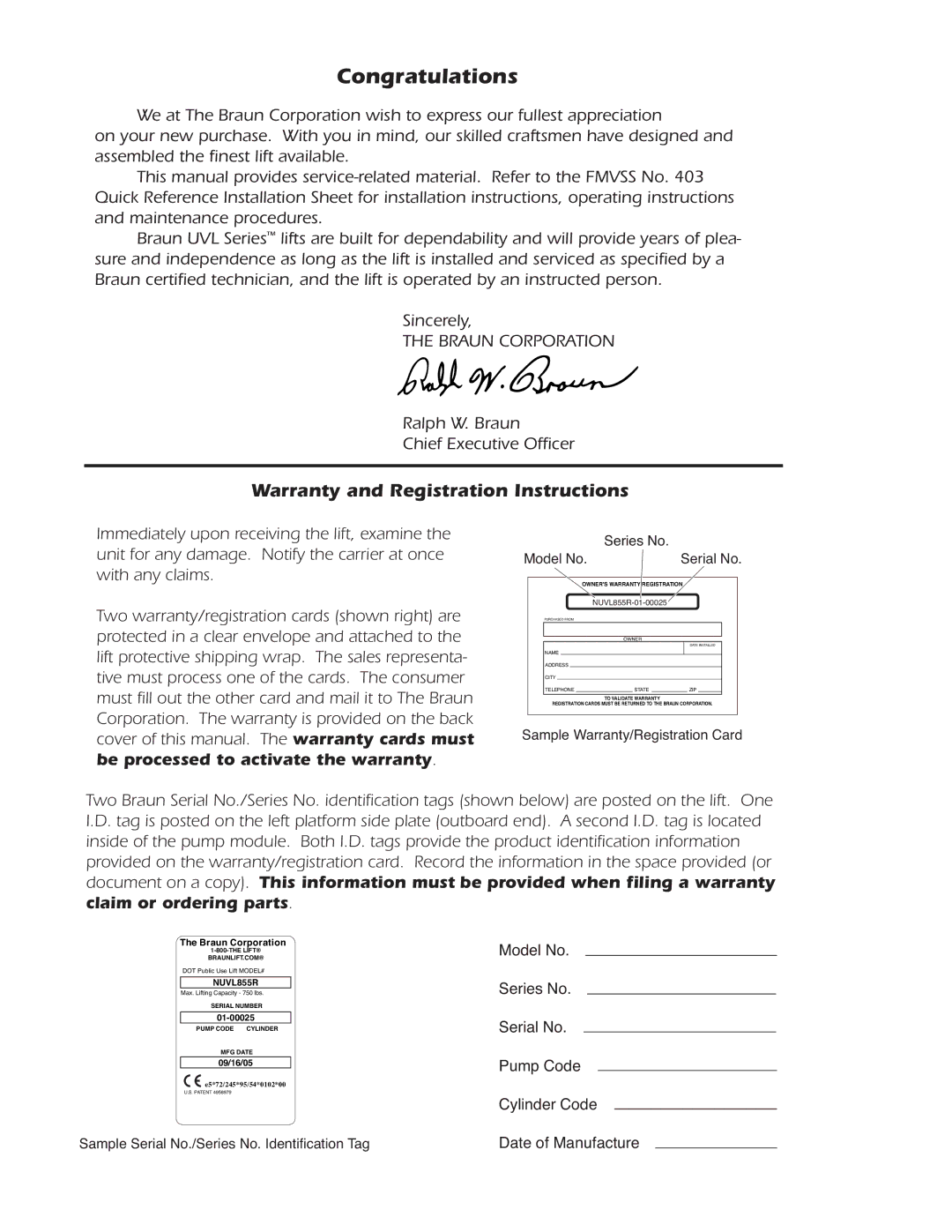 Braun NUVL855R service manual Congratulations, Warranty and Registration Instructions 