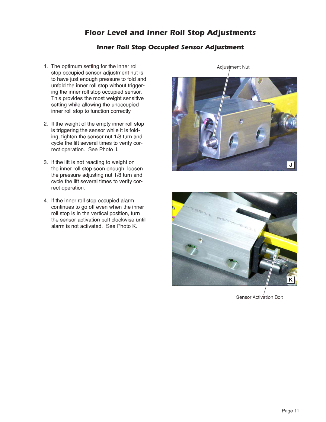 Braun NUVL855RM24 service manual Inner Roll Stop Occupied Sensor Adjustment 