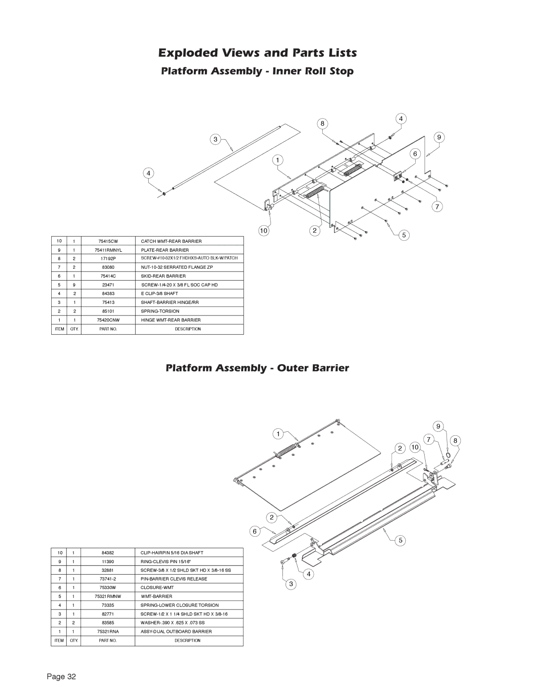 Braun NUVL855RM24 service manual Platform Assembly Inner Roll Stop, Platform Assembly Outer Barrier 