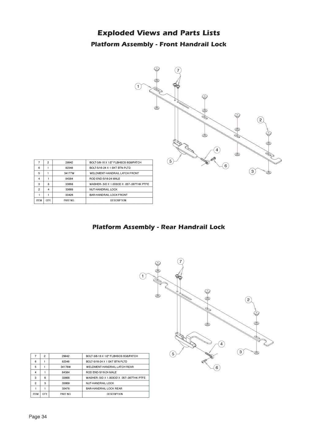 Braun NUVL855RM24 service manual Platform Assembly Front Handrail Lock, Platform Assembly Rear Handrail Lock 