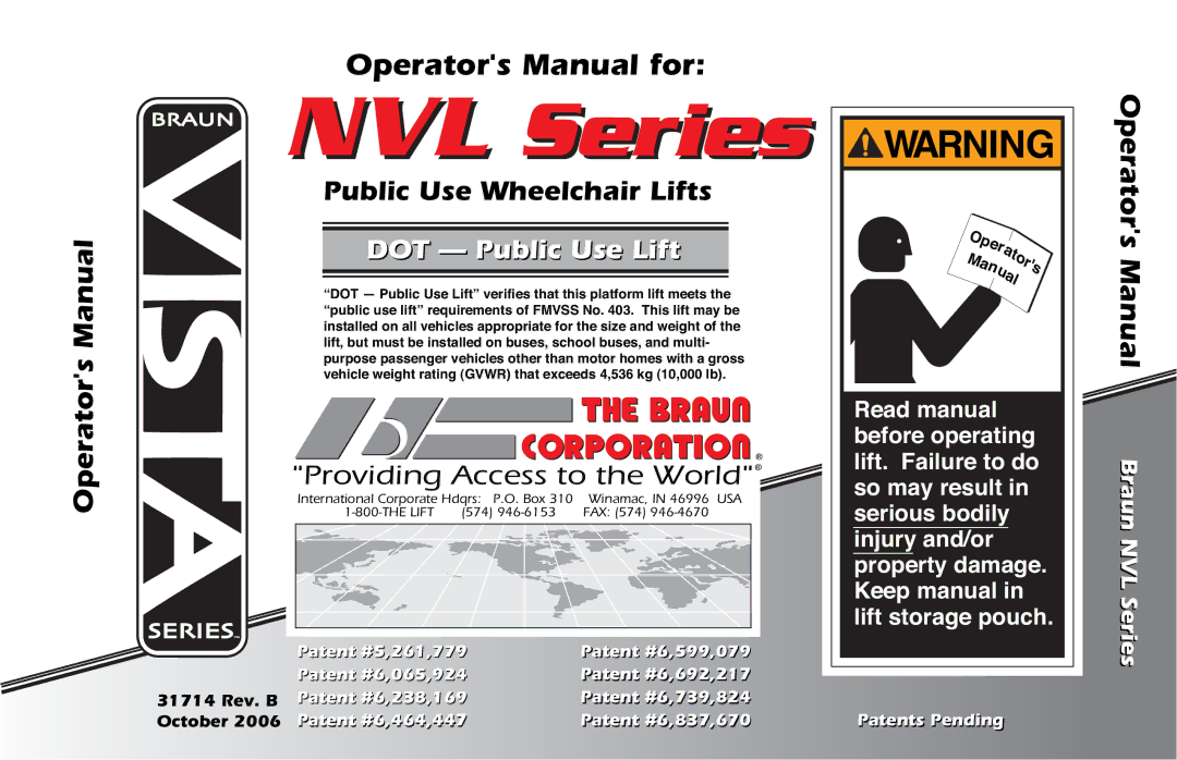 Braun NVL SERIES manual Operators Manual for 