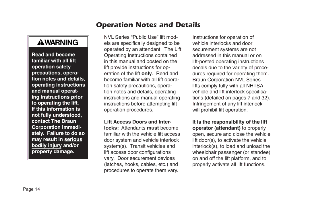 Braun NVL SERIES manual Operation Notes and Details 