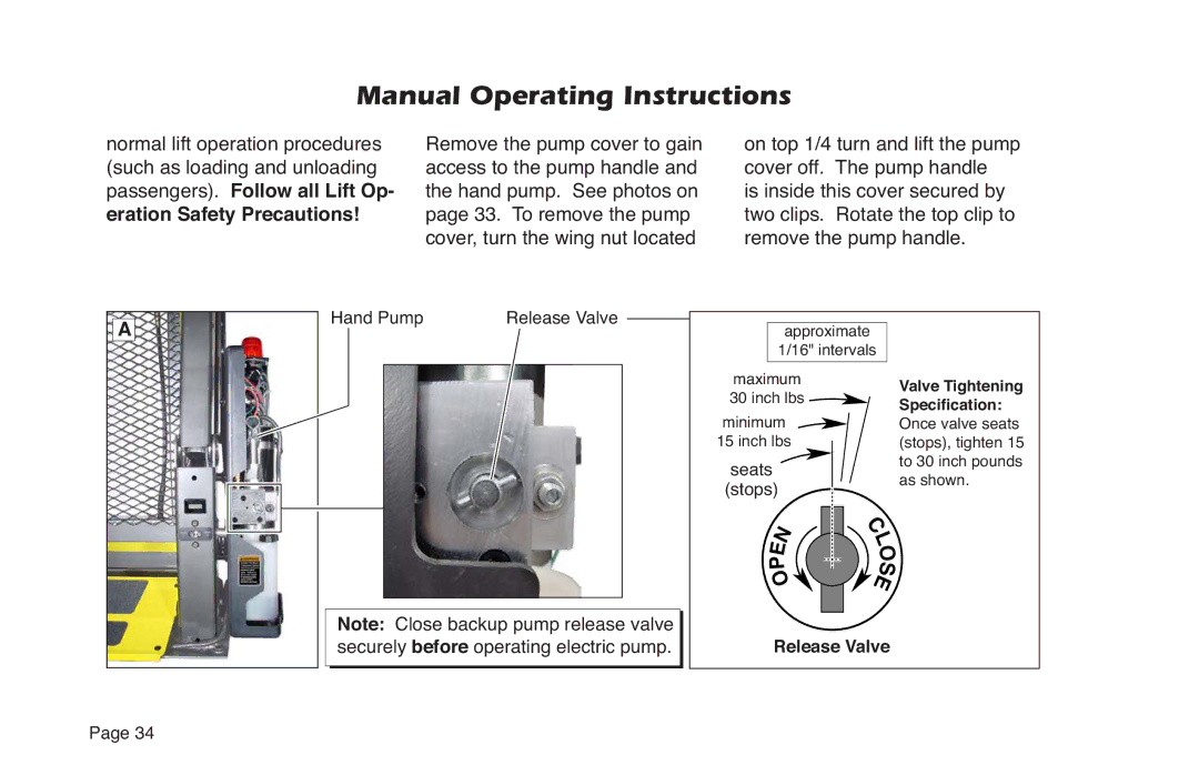 Braun NVL SERIES manual Release Valve 