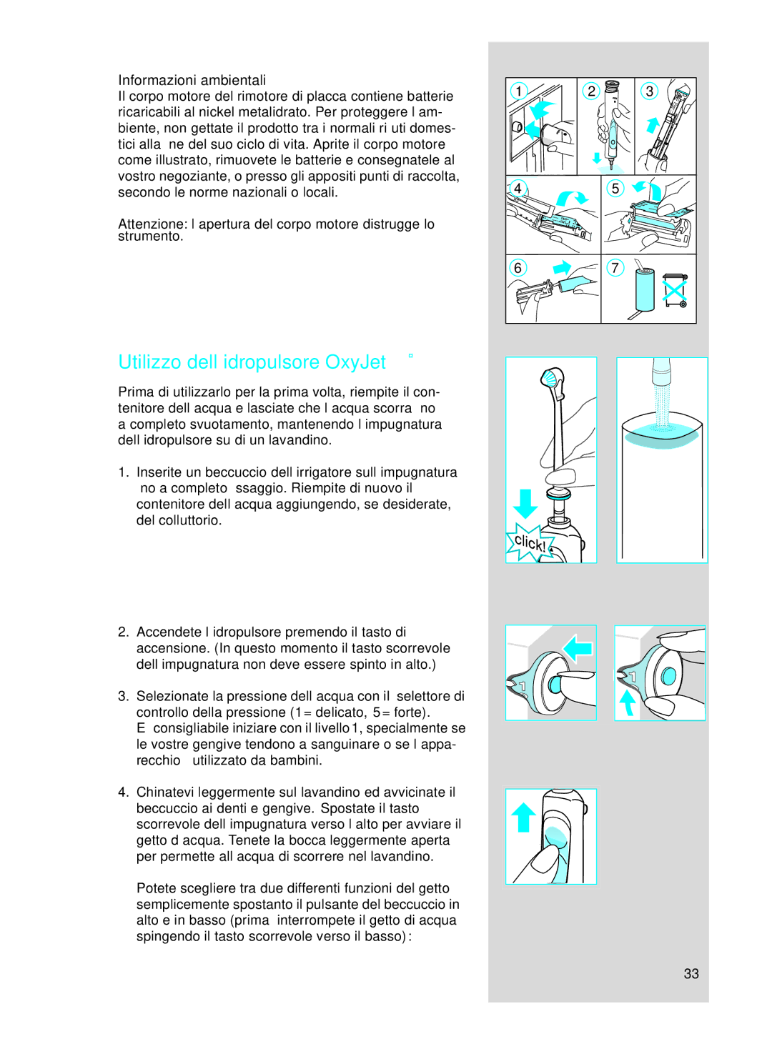 Braun OC17525, OC 17545X manual Utilizzo dell’idropulsore OxyJet, Informazioni ambientali 