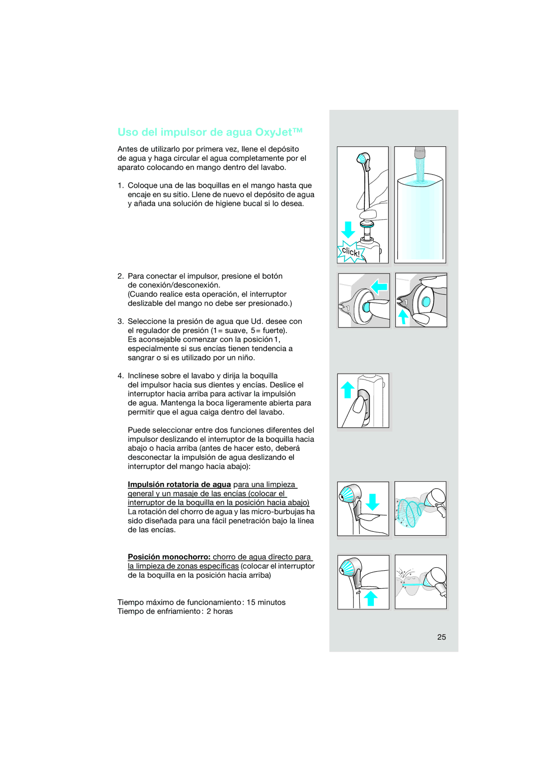 Braun OC15 525, OC15 545 X manual Uso del impulsor de agua OxyJet 