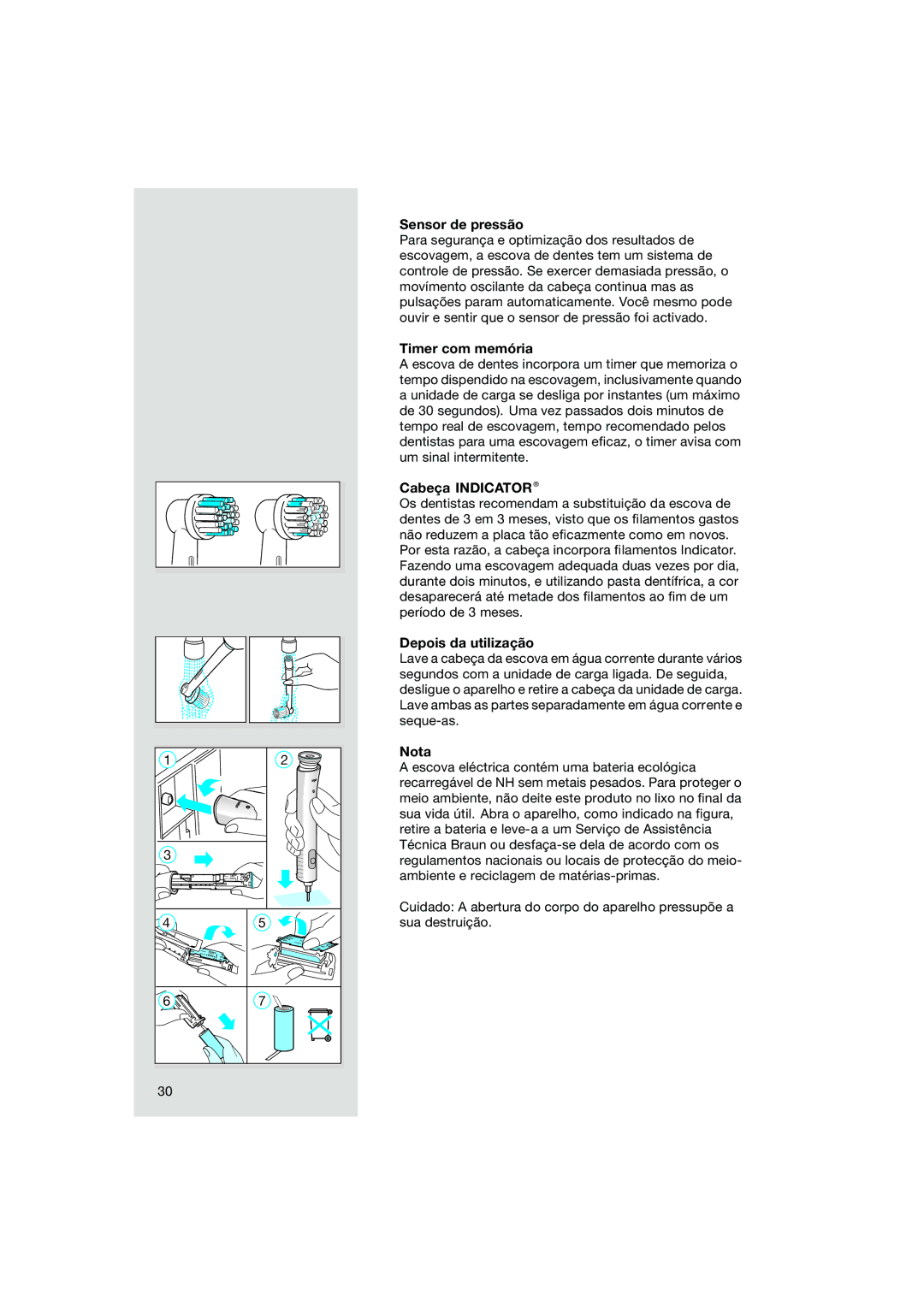 Braun OC15 545 X, OC15 525 manual Sensor de pressão, Timer com memória, Cabeça Indicator, Depois da utilização, Nota 
