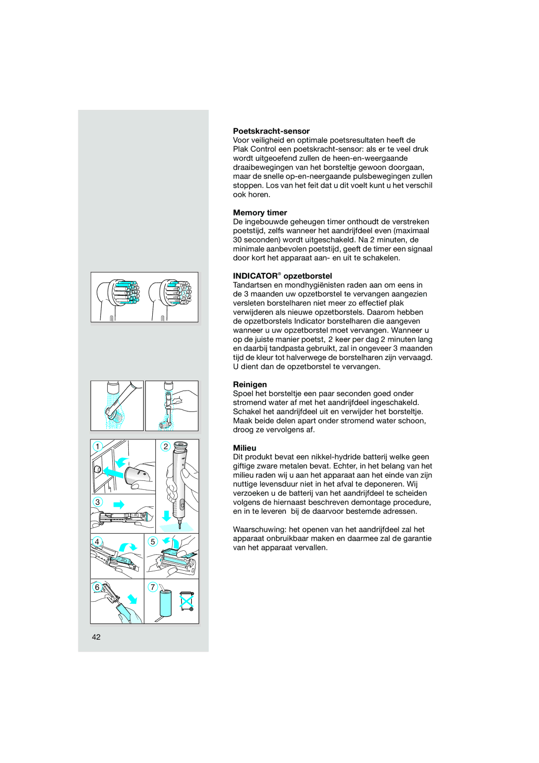 Braun OC15 545 X, OC15 525 manual Poetskracht-sensor, Indicator opzetborstel, Milieu 
