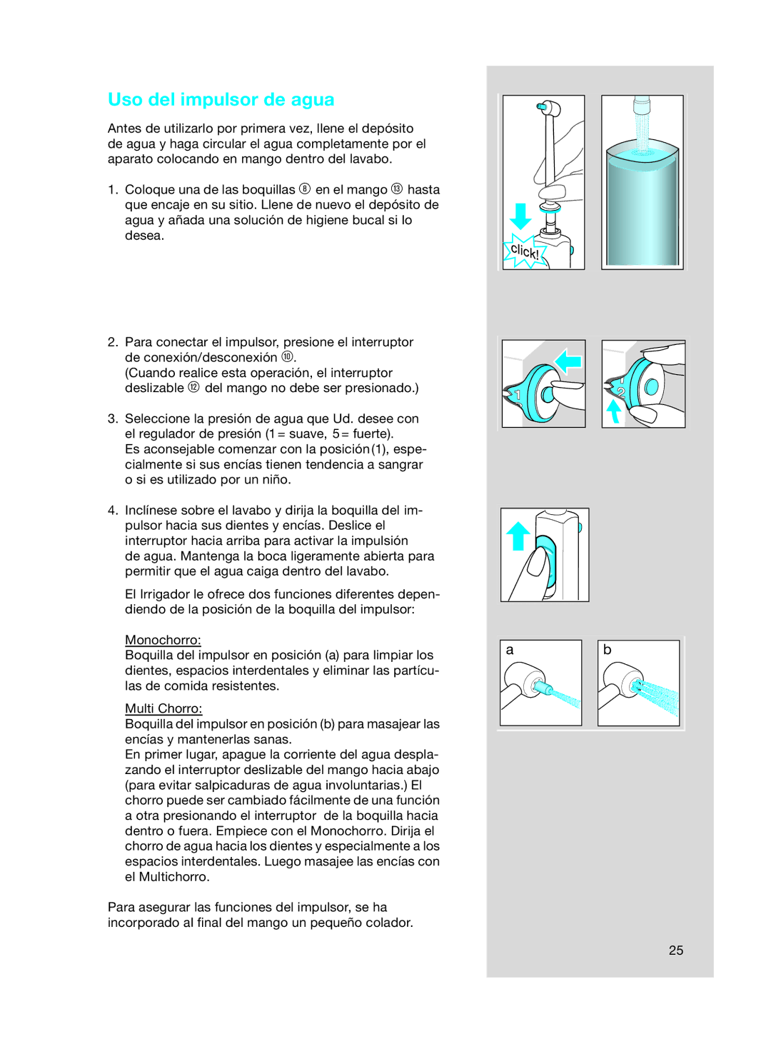 Braun 3718, OC15525 A manual Uso del impulsor de agua 