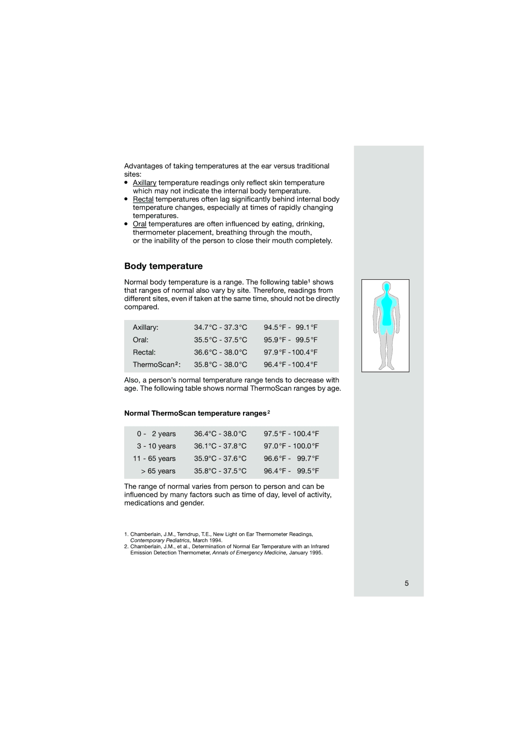 Braun Pro3000 manual Body temperature, Normal ThermoScan temperature ranges 