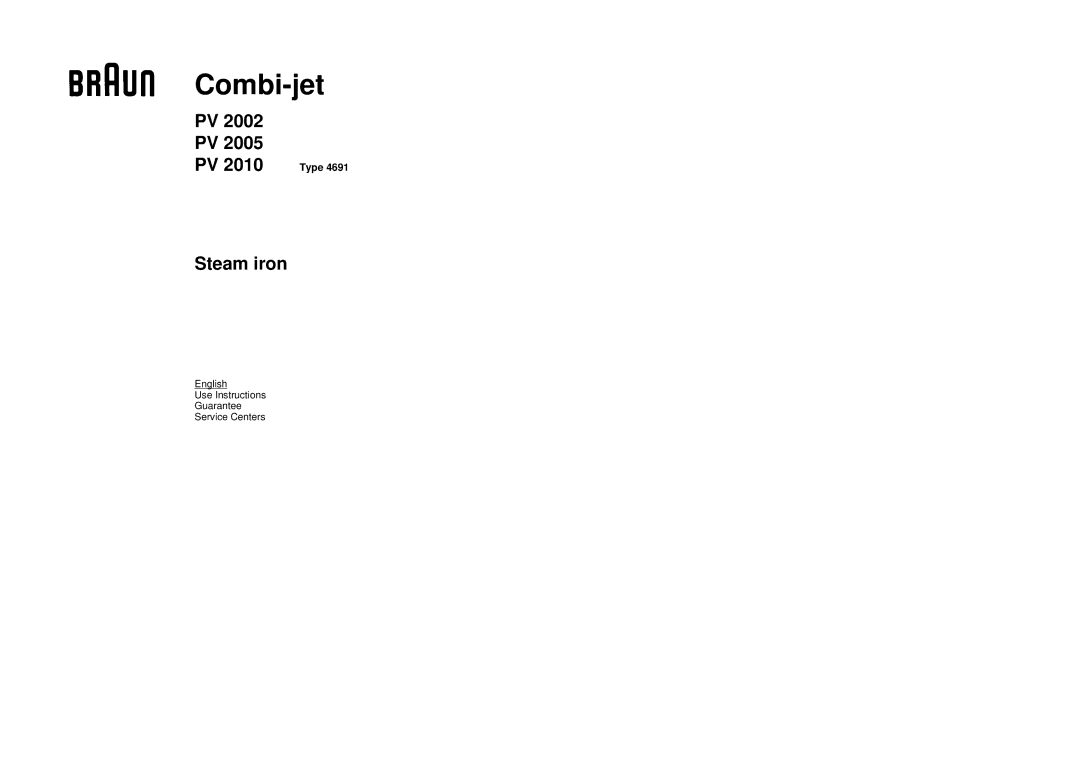 Braun PV 2002, PV 2010, PV 2005 manual Combi-jet 