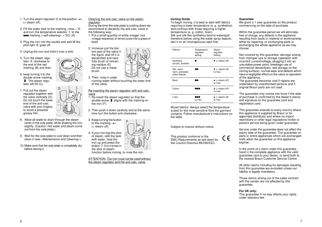 Braun PV1512, PV1510, PV1505, PV1502 manual Ironing Guide, Guarantee, For UK only 