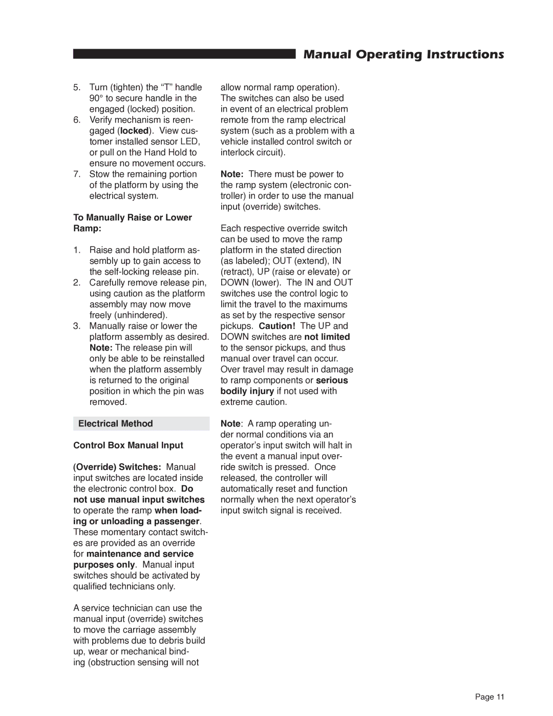 Braun RA200 service manual To Manually Raise or Lower Ramp 