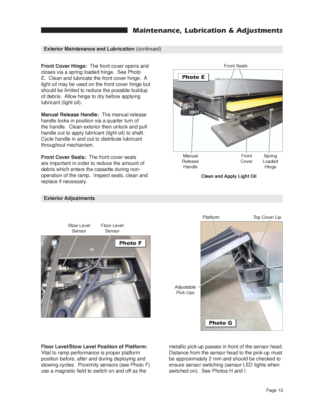 Braun RA200 service manual Photo E, Photo F, Photo G, Exterior Adjustments 