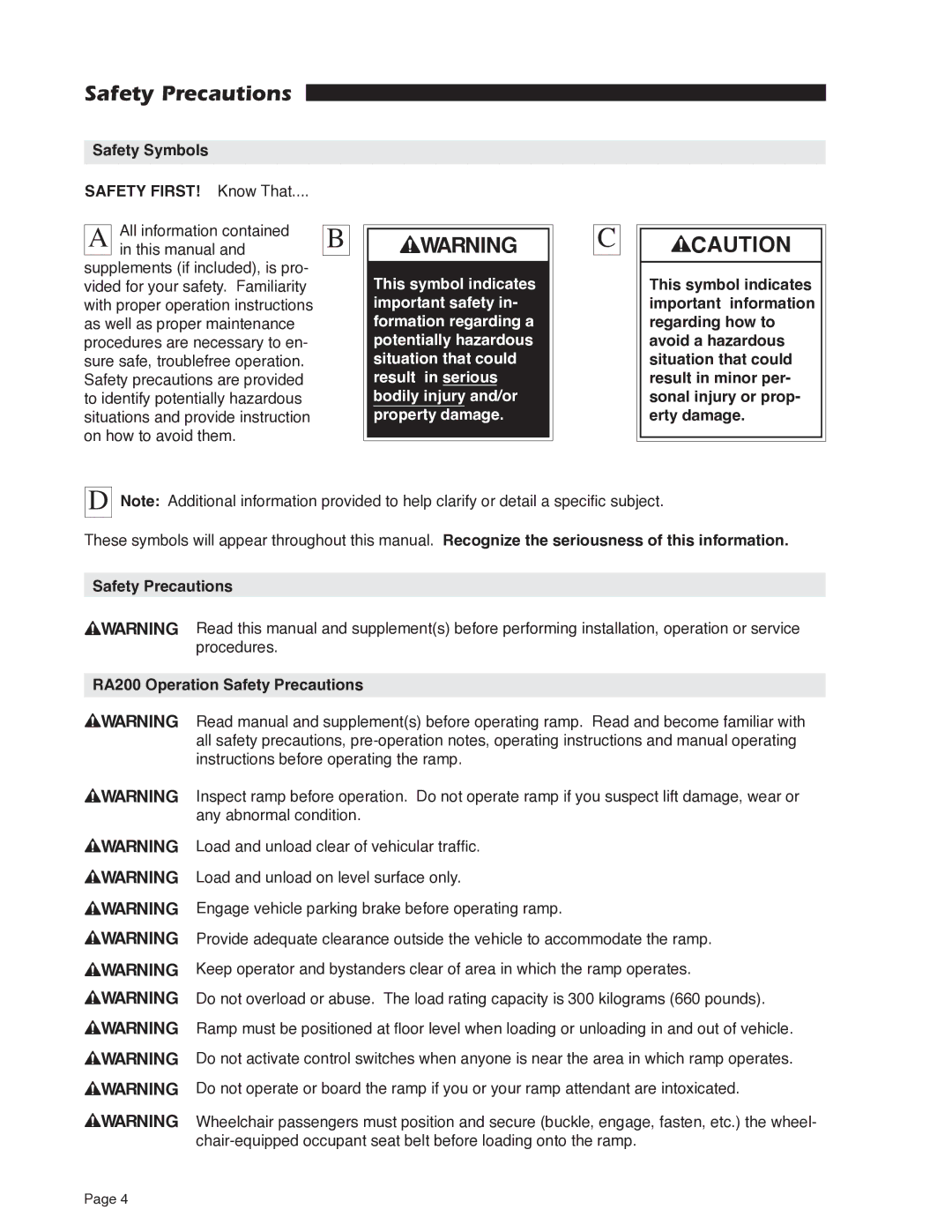 Braun RA200 service manual Safety Precautions, Safety Symbols Safety FIRST! Know That 