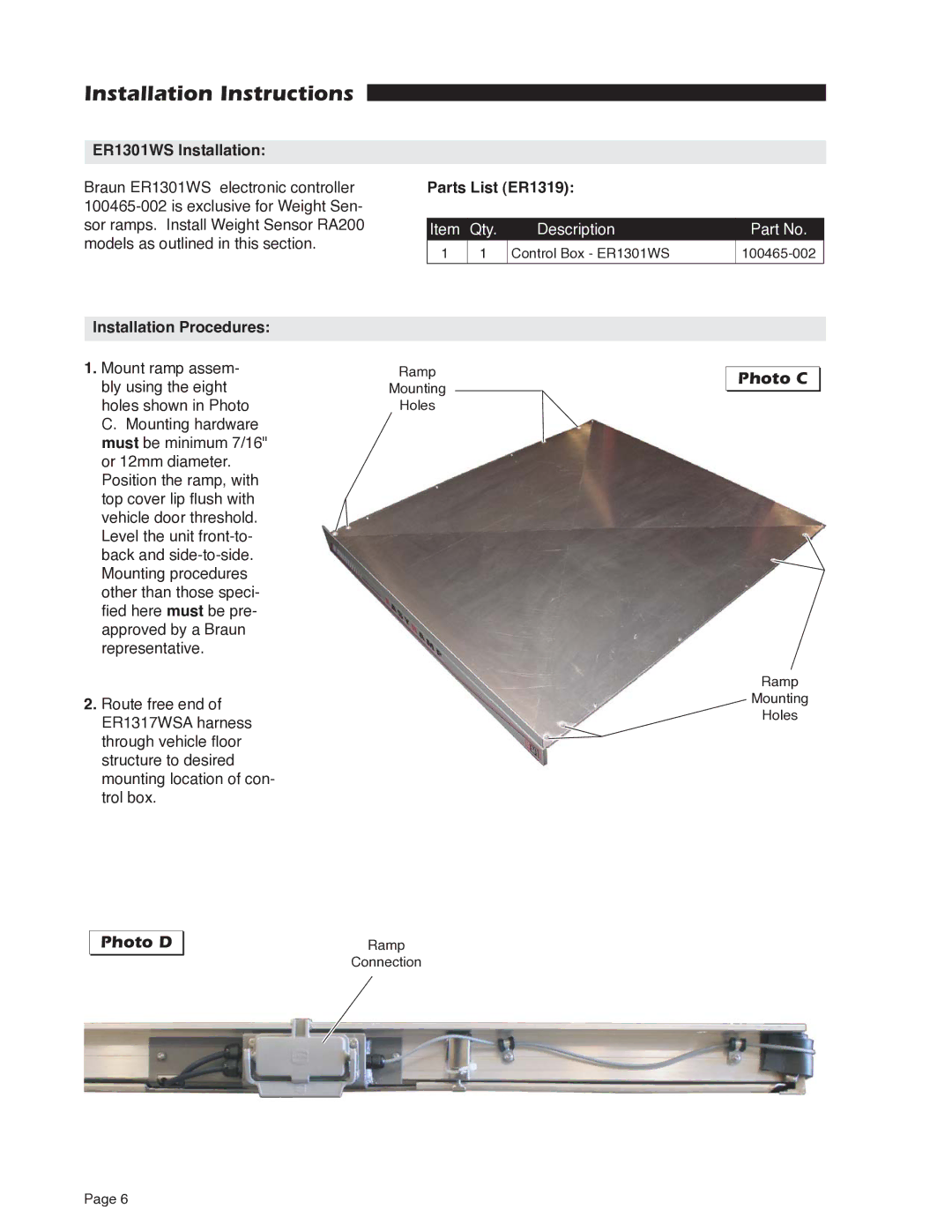 Braun RA200 service manual Installation Instructions, Photo C, Photo D 