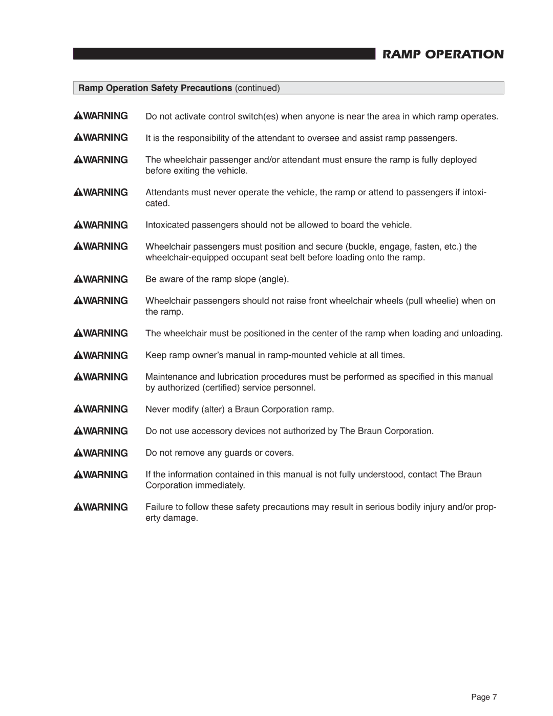 Braun RA300 service manual Ramp Operation 