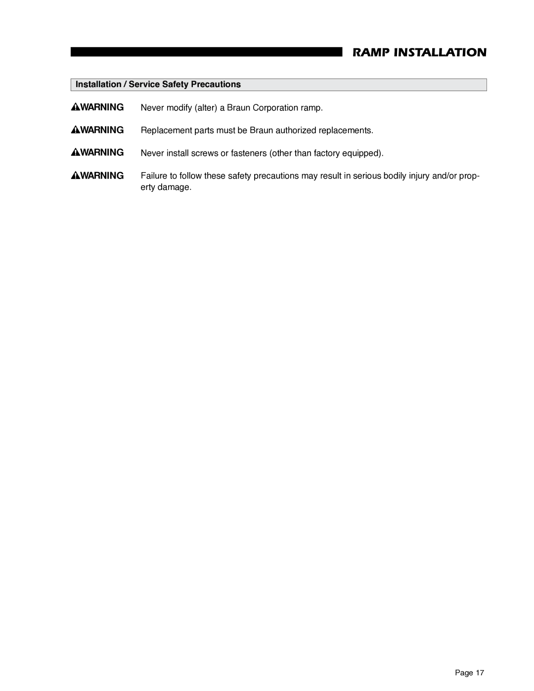 Braun RA500 service manual Ramp Installation 