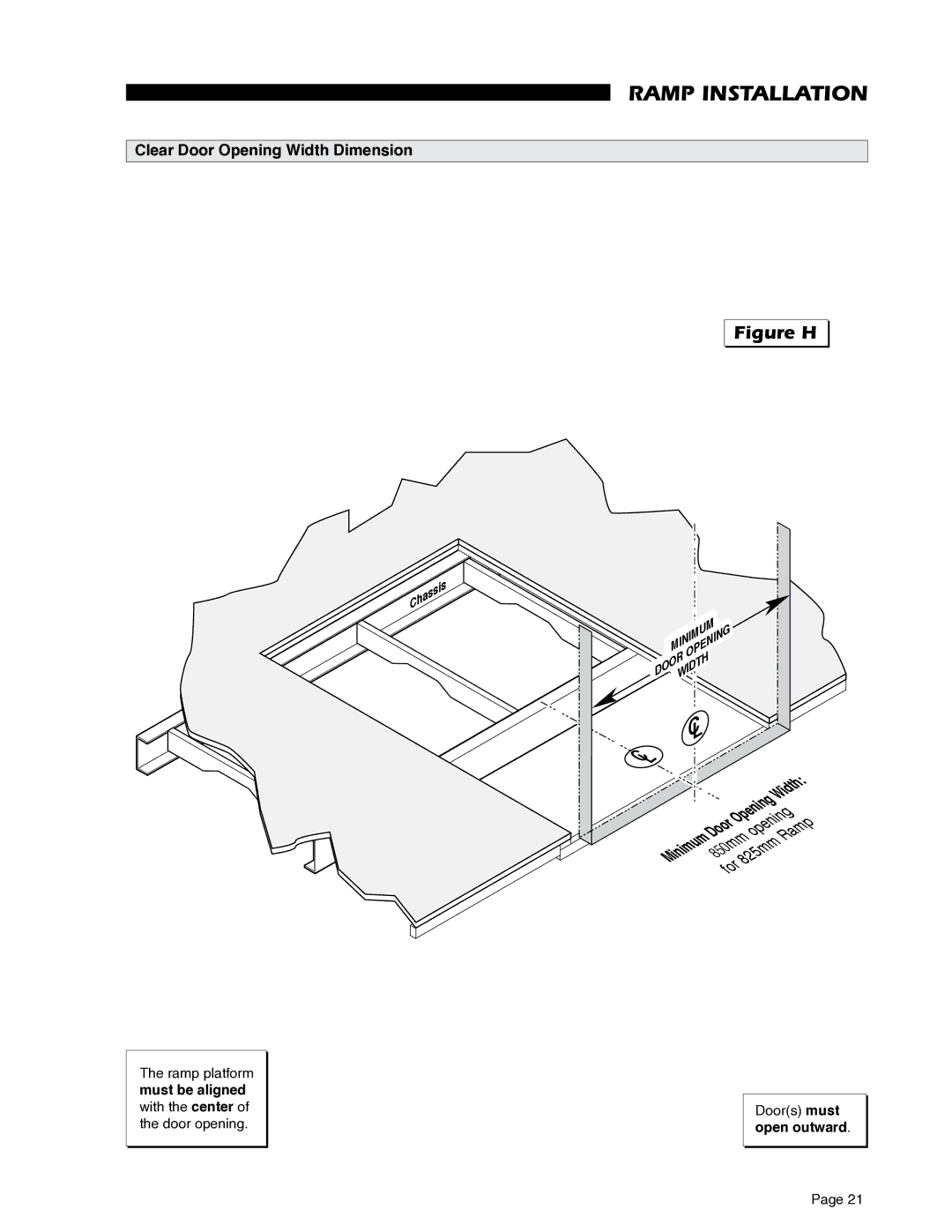 Braun RA500 service manual Figure H, Clear Door Opening Width Dimension 