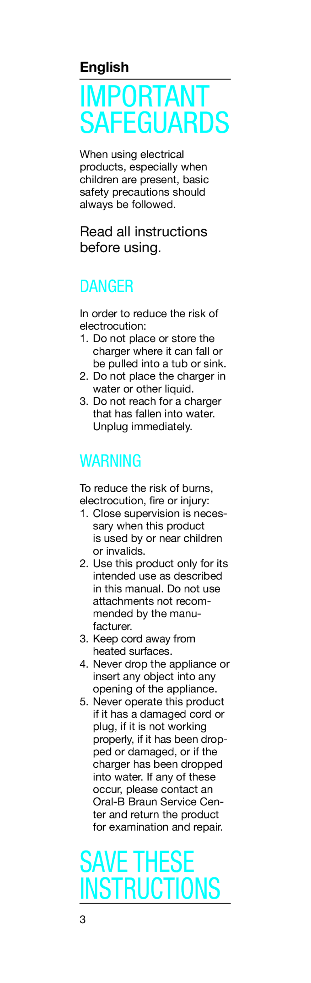 Braun S12513 manual Important Safeguards 