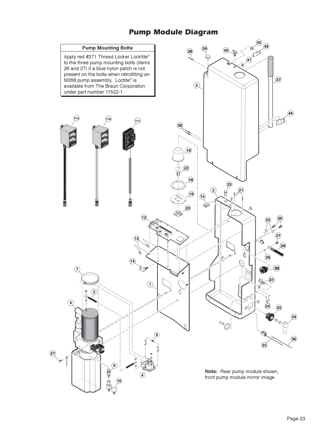 Braun Series A5 service manual Pump Module Diagram, Pump Mounting Bolts 