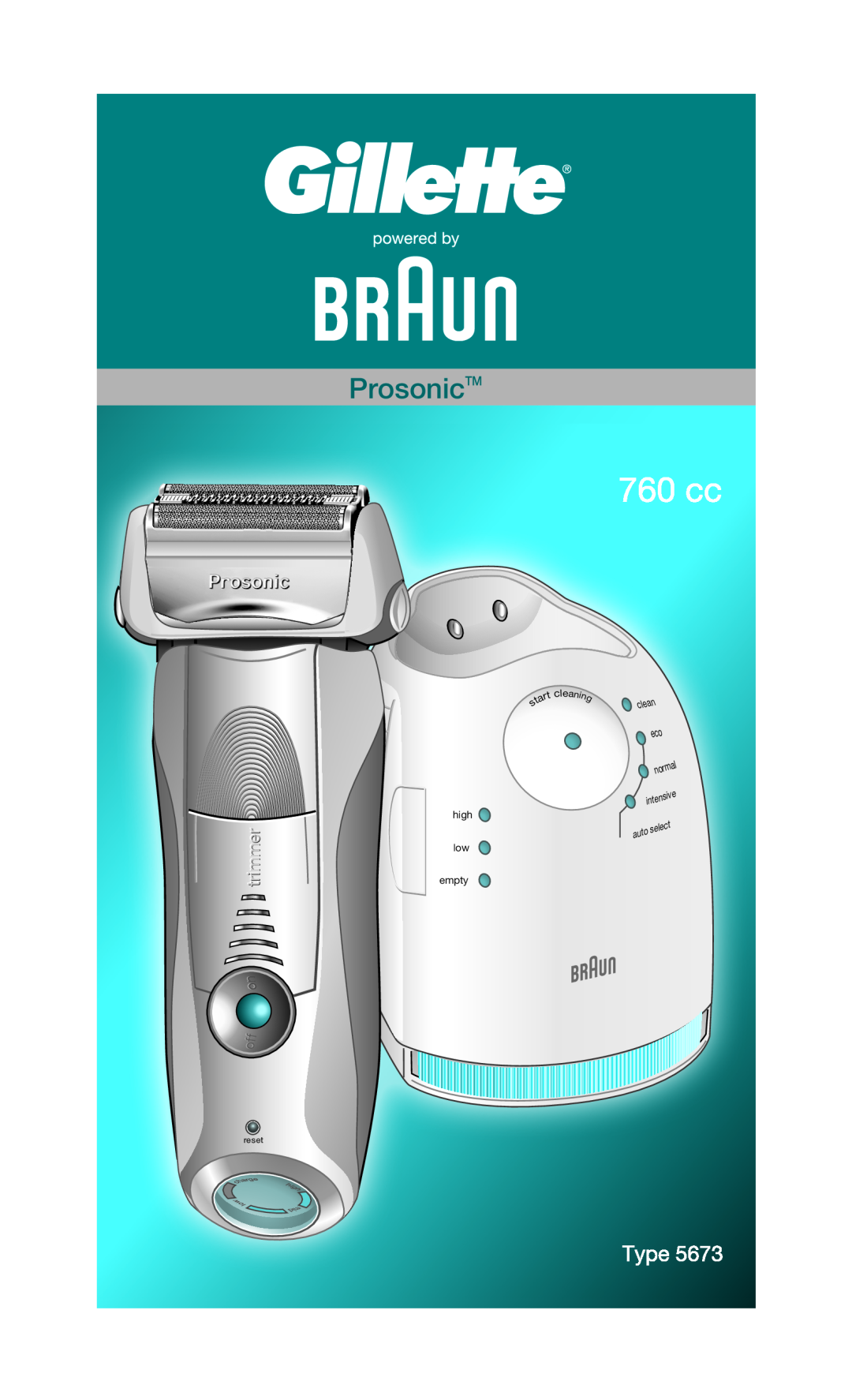 Braun shaver manual ProsonicTM, trimmer, on off, cle a, high low empty, clean, select, auto, reset, normal, intensive 