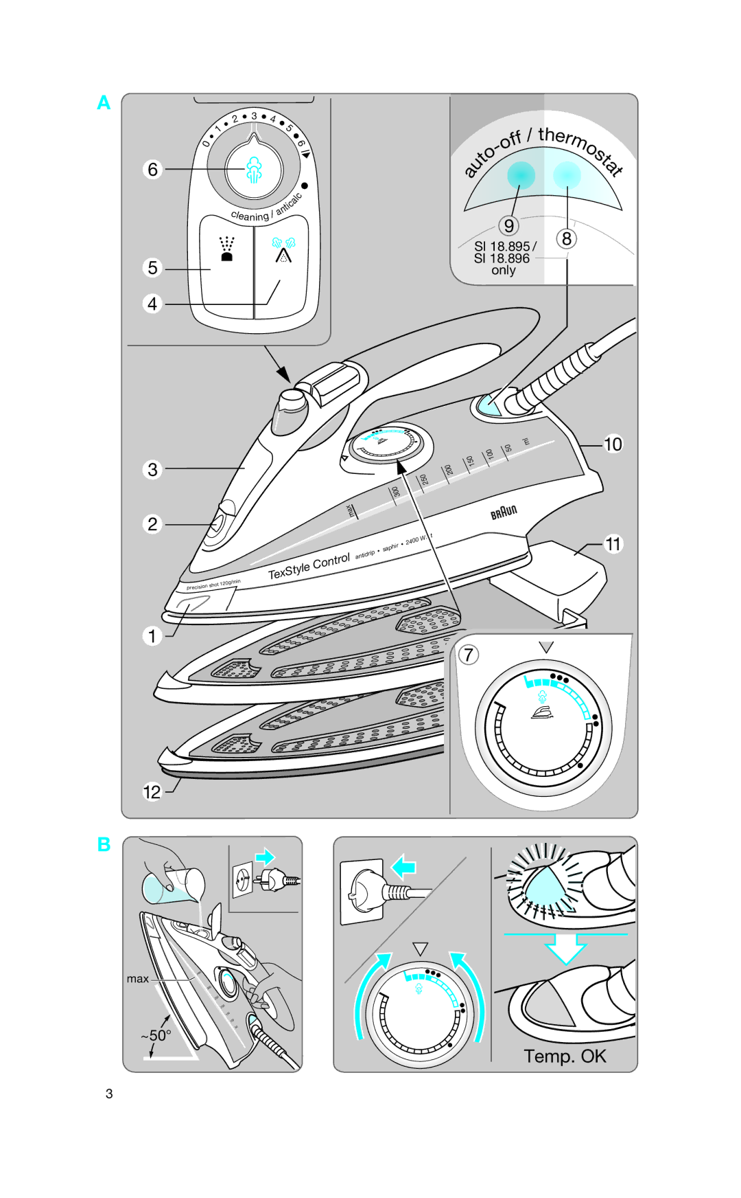 Braun SI 18.830, SI 18.896, SI 18.890, SI 18.720, SI 18.895 manual Temp. OK 