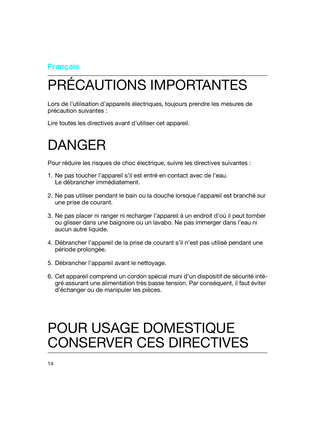 Braun SIP 3.0.2 manual Précautions Importantes, Français 