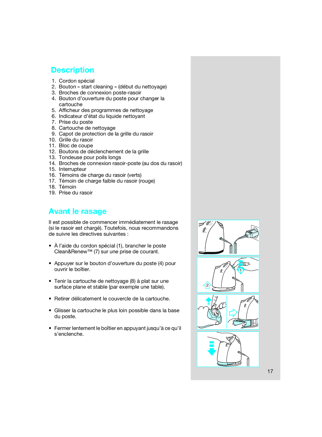 Braun SIP 3.0.2 manual Description, Avant le rasage 