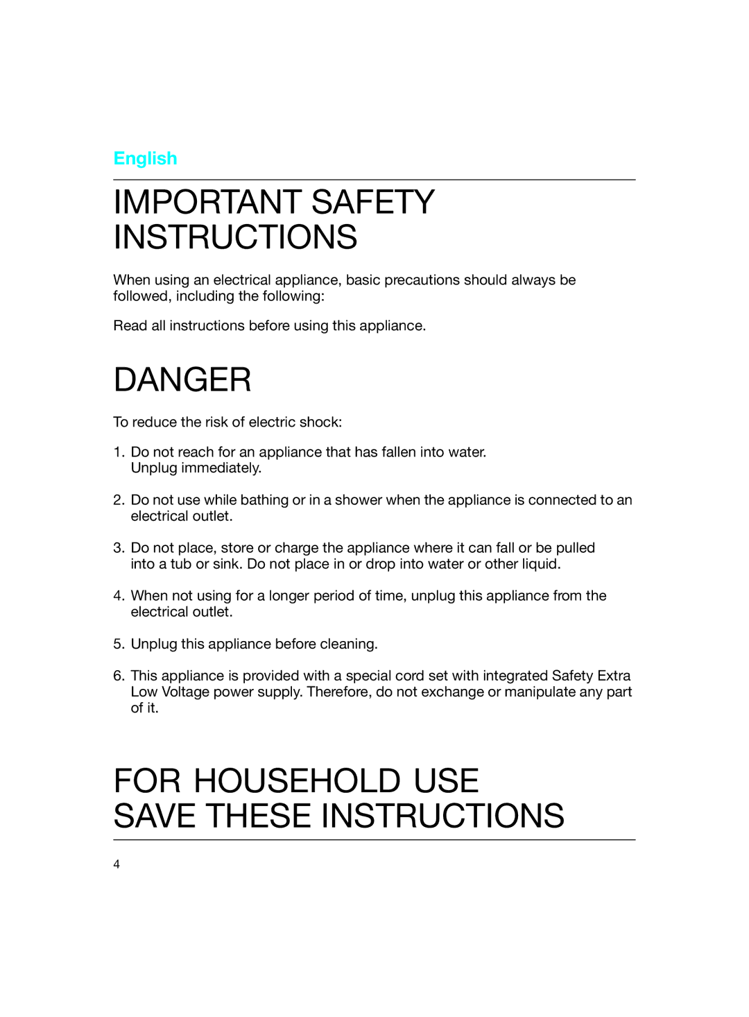 Braun SIP 3.0.2 manual Important Safety Instructions, English 