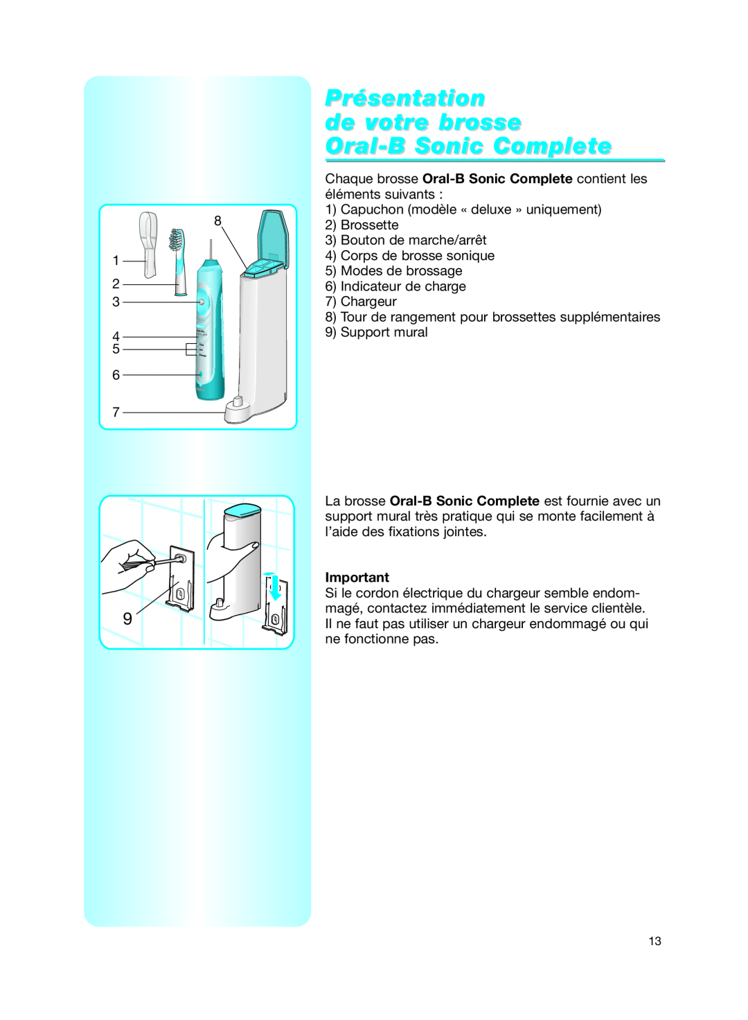 Braun manual Présentation de votre brosse Oral-B Sonic Complete 