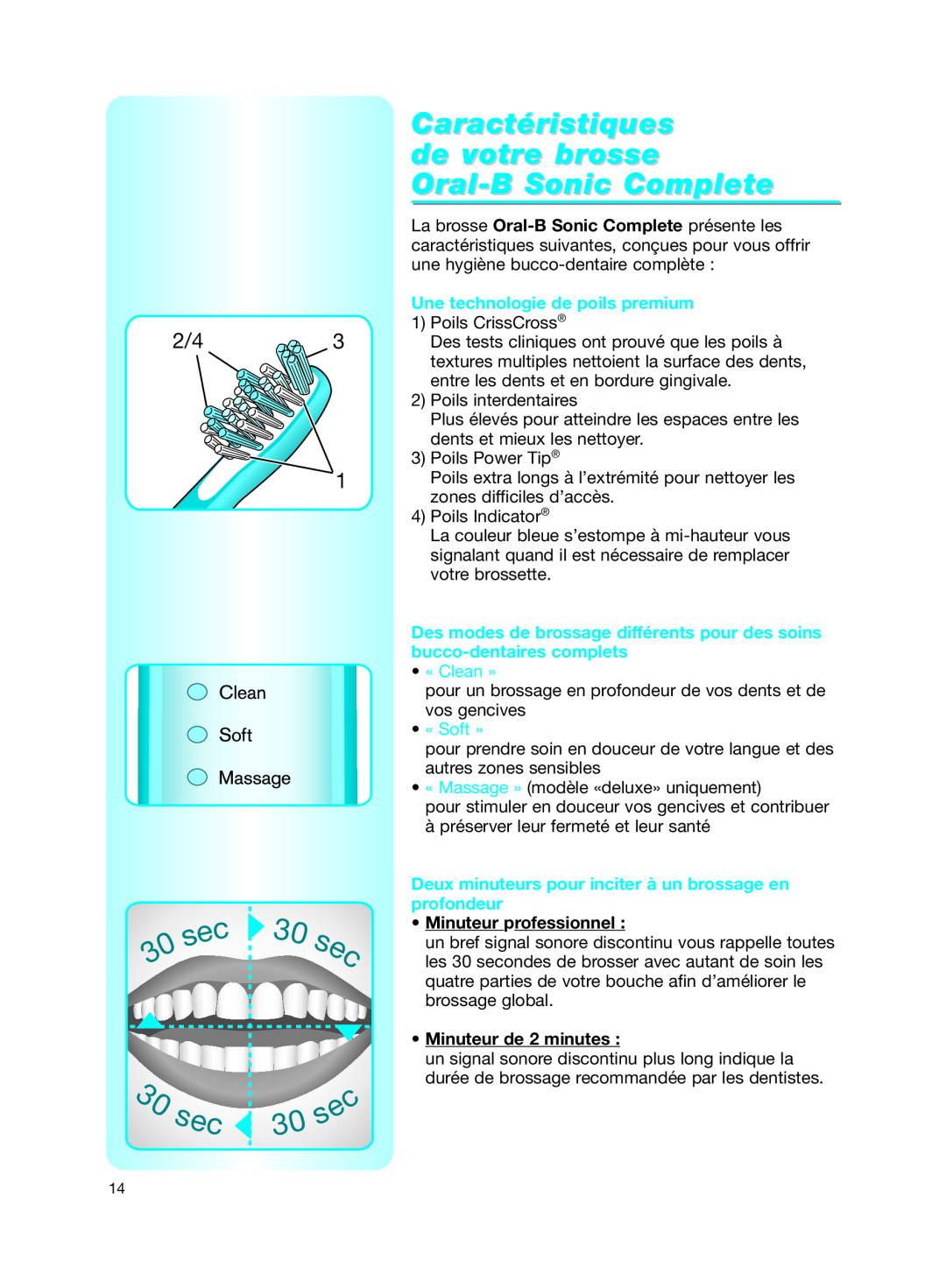 Braun Caractéristiques de votre brosse Oral-B Sonic Complete, Une technologie de poils premium, « Clean », « Soft » 