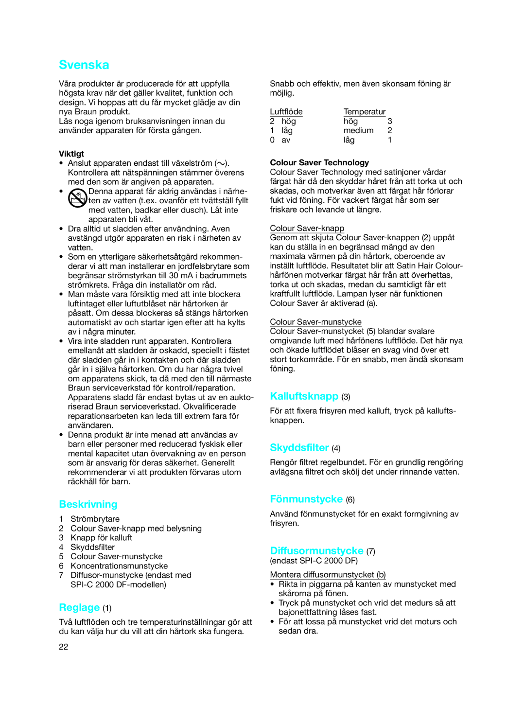 Braun SPI-C 2000 DF manual Svenska 