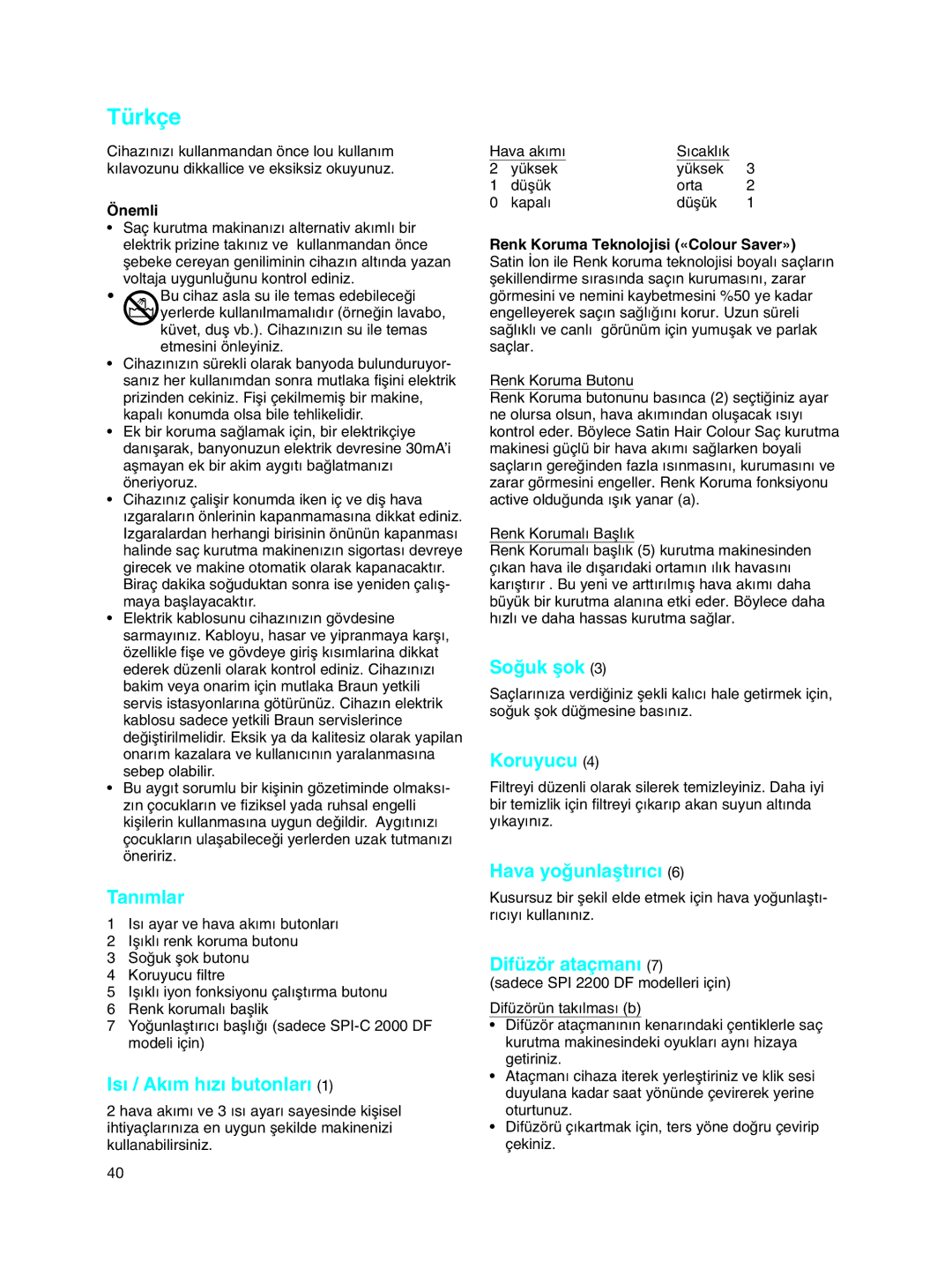 Braun SPI-C 2000 DF manual Türkçe 
