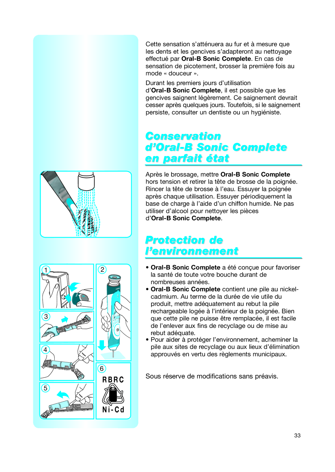 Braun Toothbrush manual Conservation d’Oral-B Sonic Complete en parfait état, Protection de l’environnement 