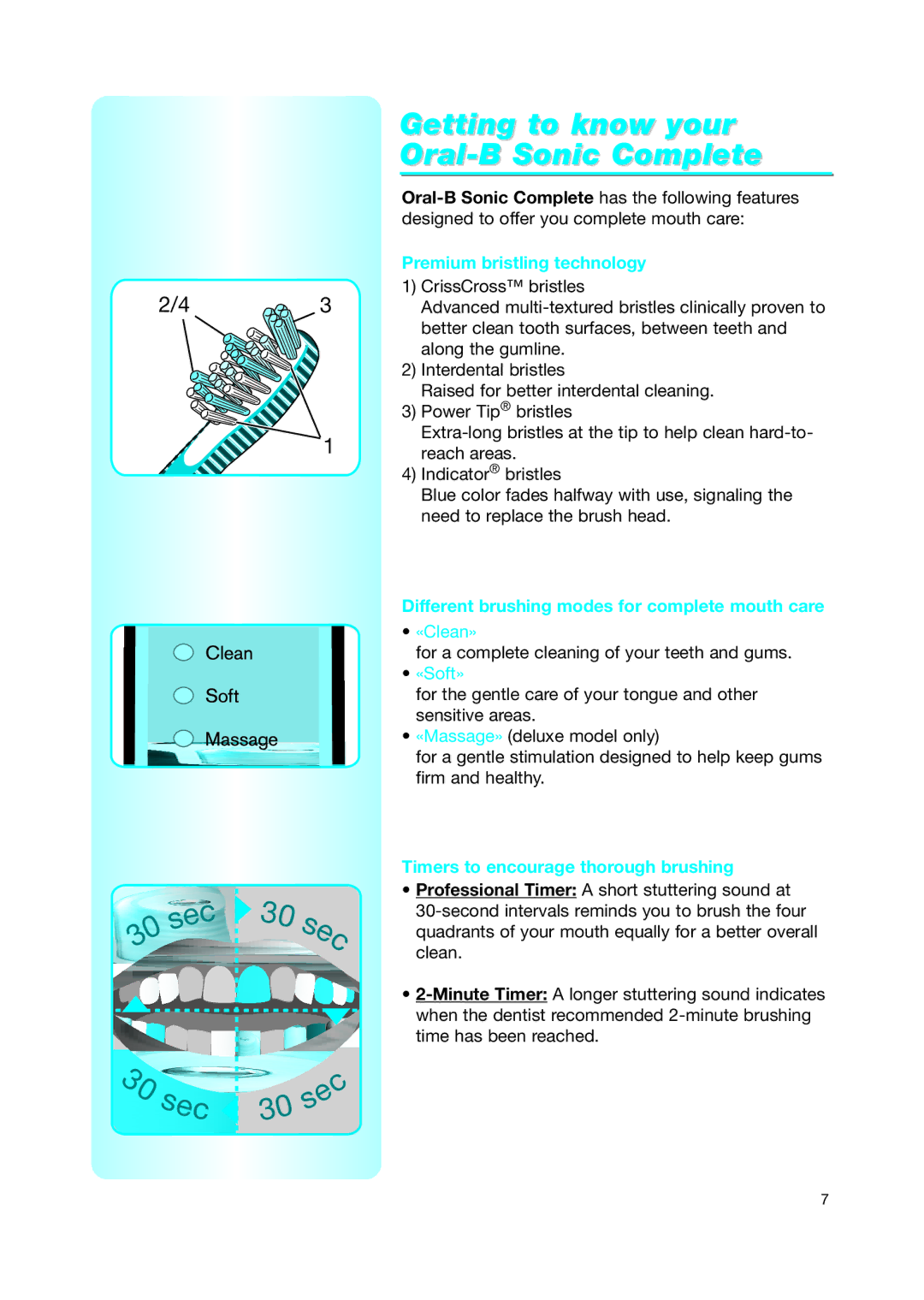 Braun Toothbrush manual Getting to know your Oral-B Sonic Complete, Premium bristling technology 