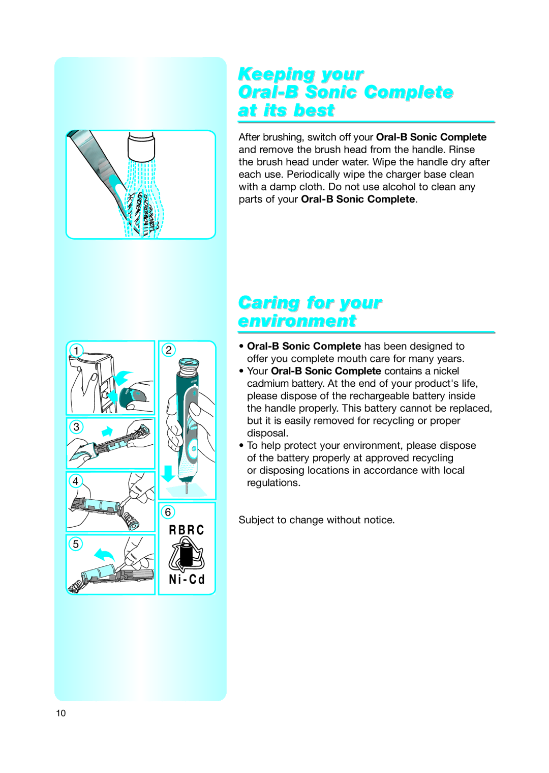 Braun Toothbrush manual Keeping your Oral-B Sonic Complete at its best, Caring for your environment 