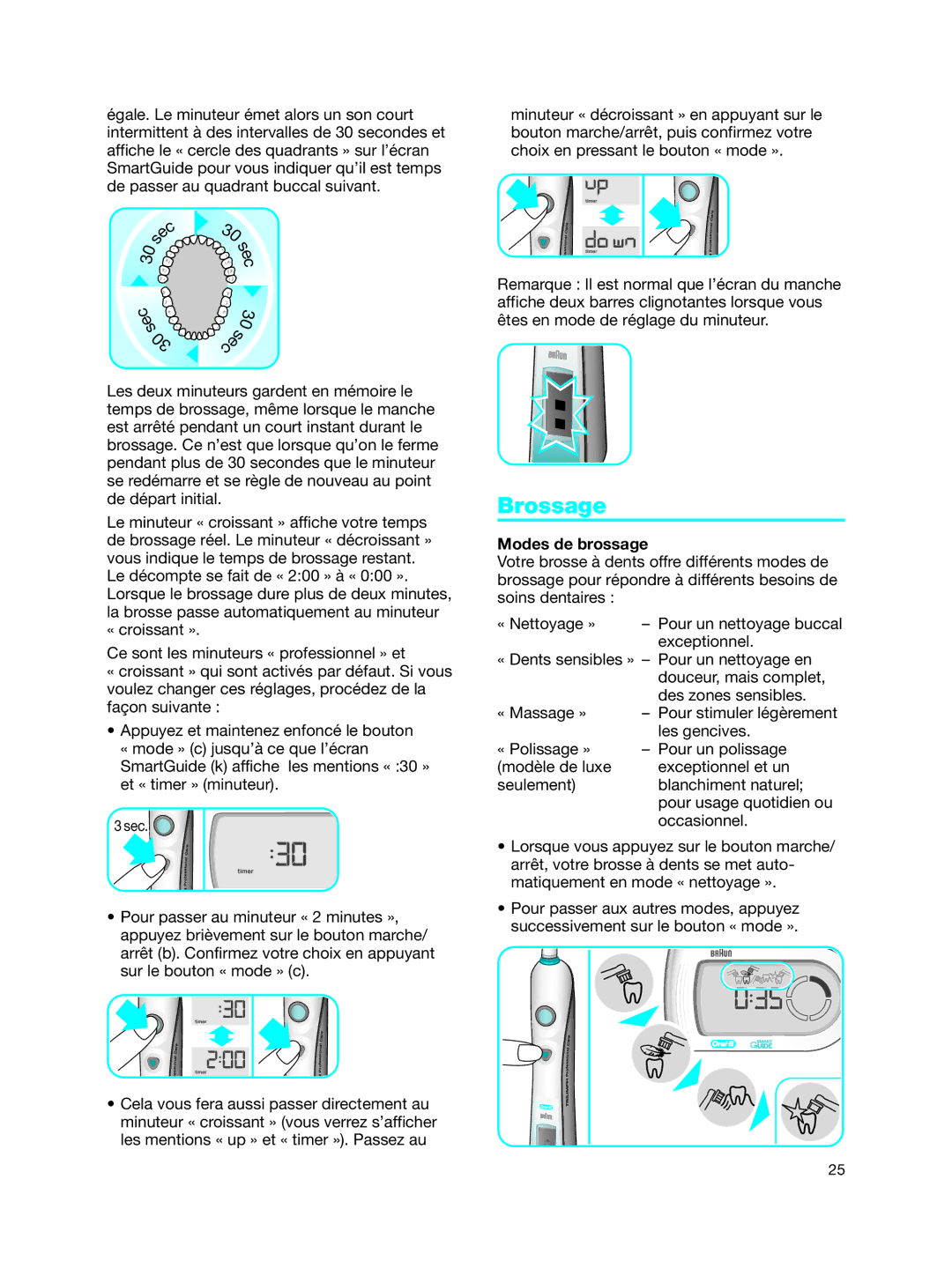 Braun Toothbrush manual Brossage, Modes de brossage 