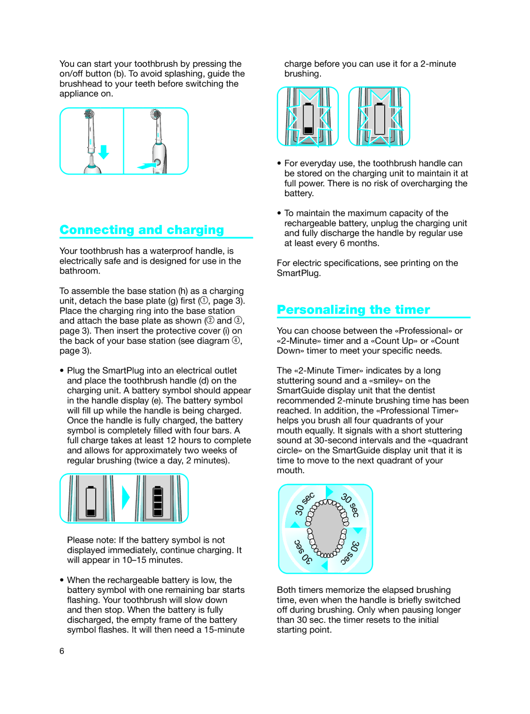 Braun Toothbrush manual Connecting and charging, Personalizing the timer 