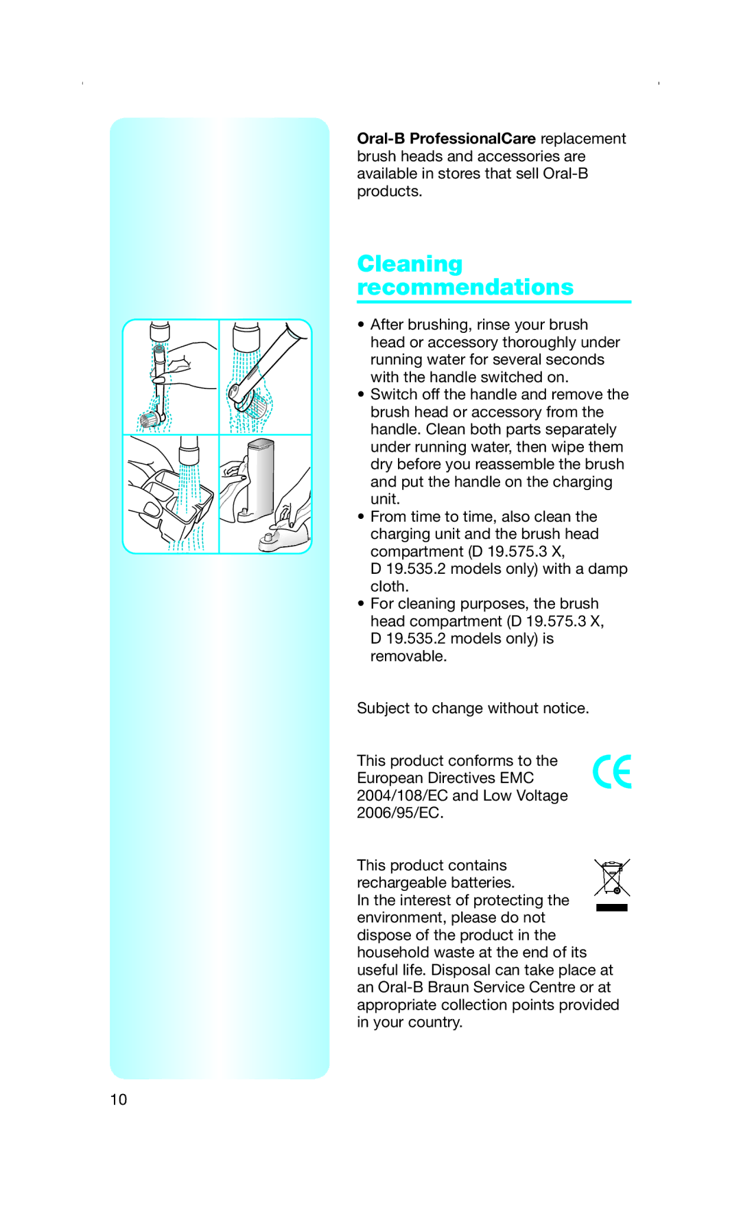 Braun Toothbrush manual Cleaning recommendations 