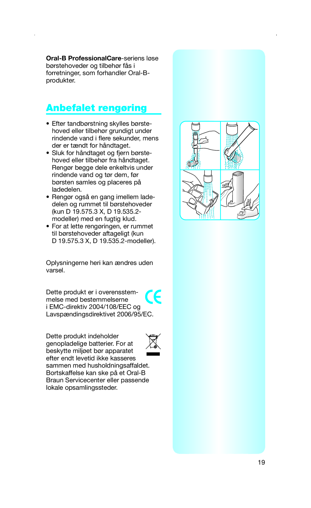 Braun Toothbrush manual Anbefalet rengøring 