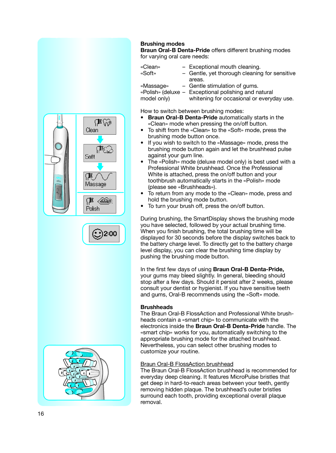 Braun Toothbrush manual Brushing modes 