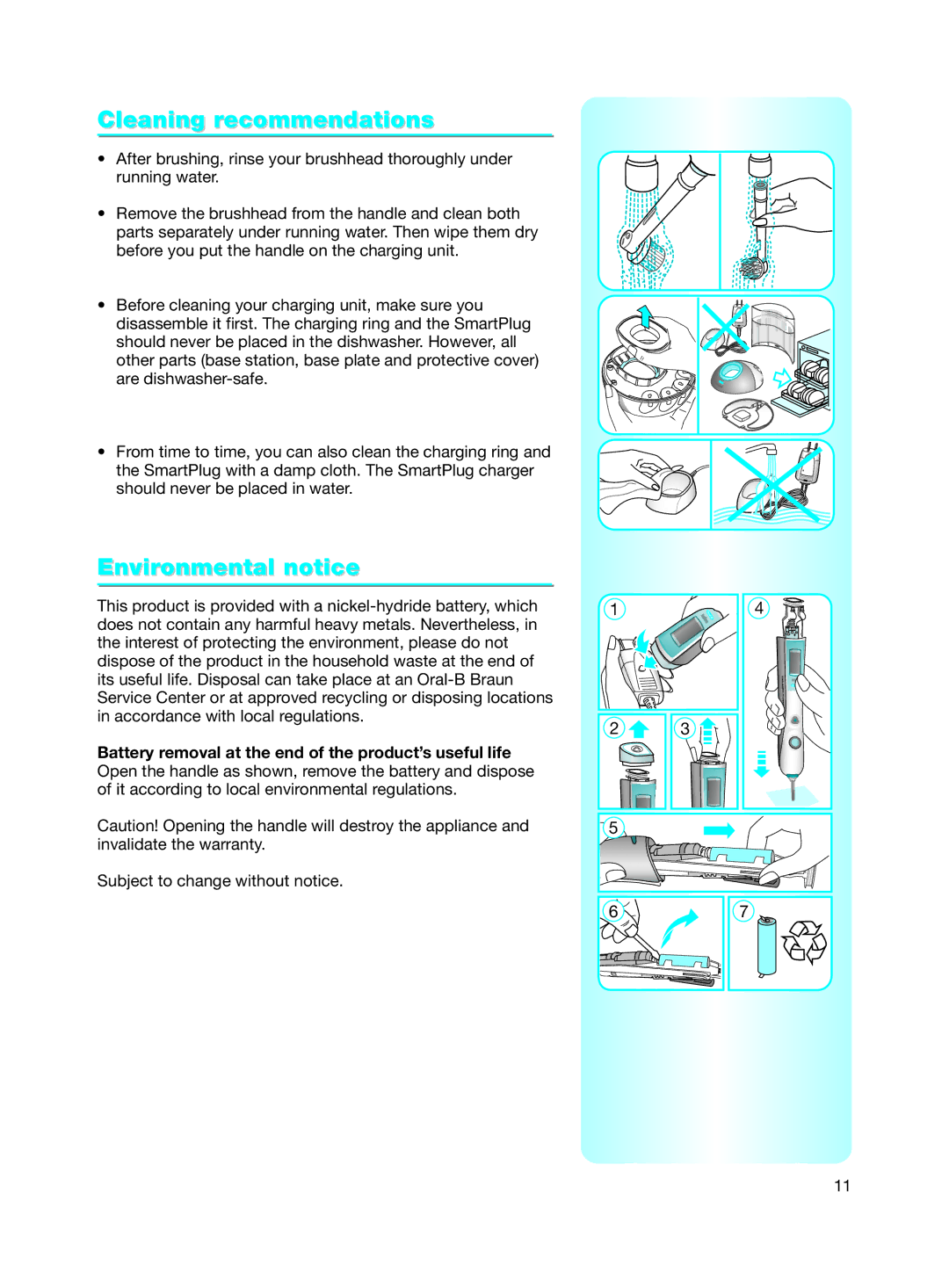 Braun Triumph manual Cleaning recommendations, Environmental notice 