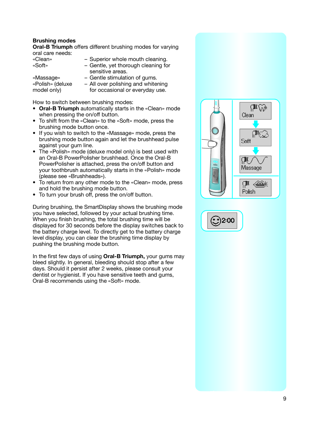 Braun Triumph manual Brushing modes 