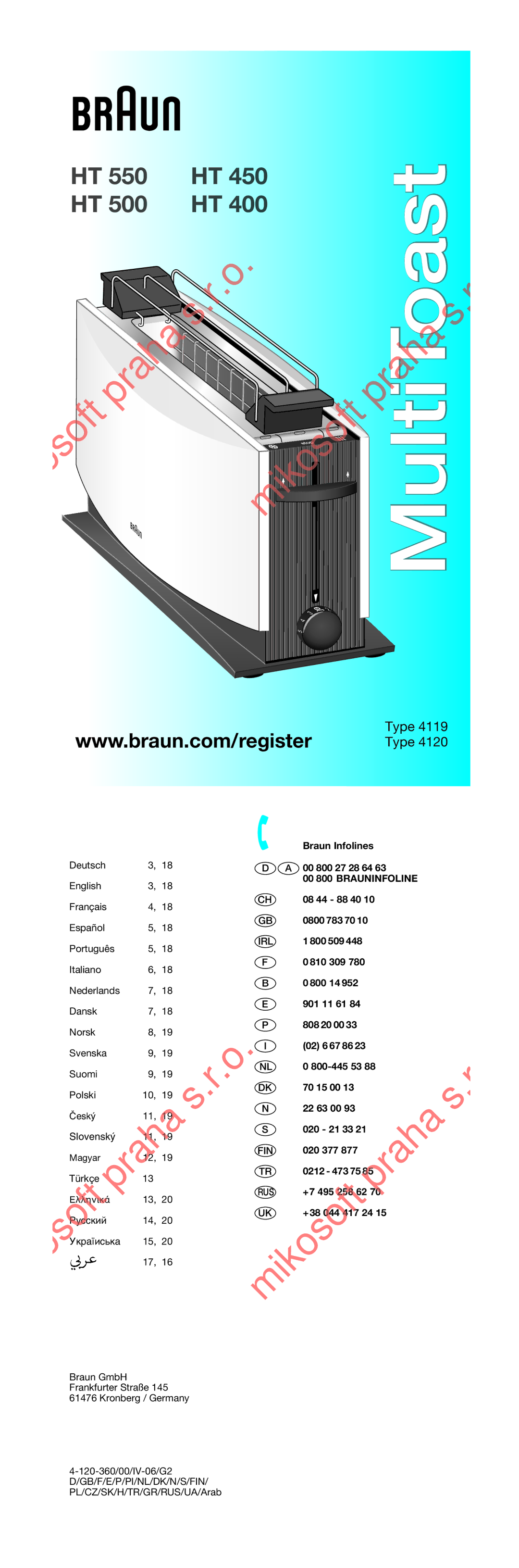 Braun TYPE 4119, TYPE 4120, HT 550, HT 450, HT 400, HT 500 manual Praha Mikosoft Osoft 